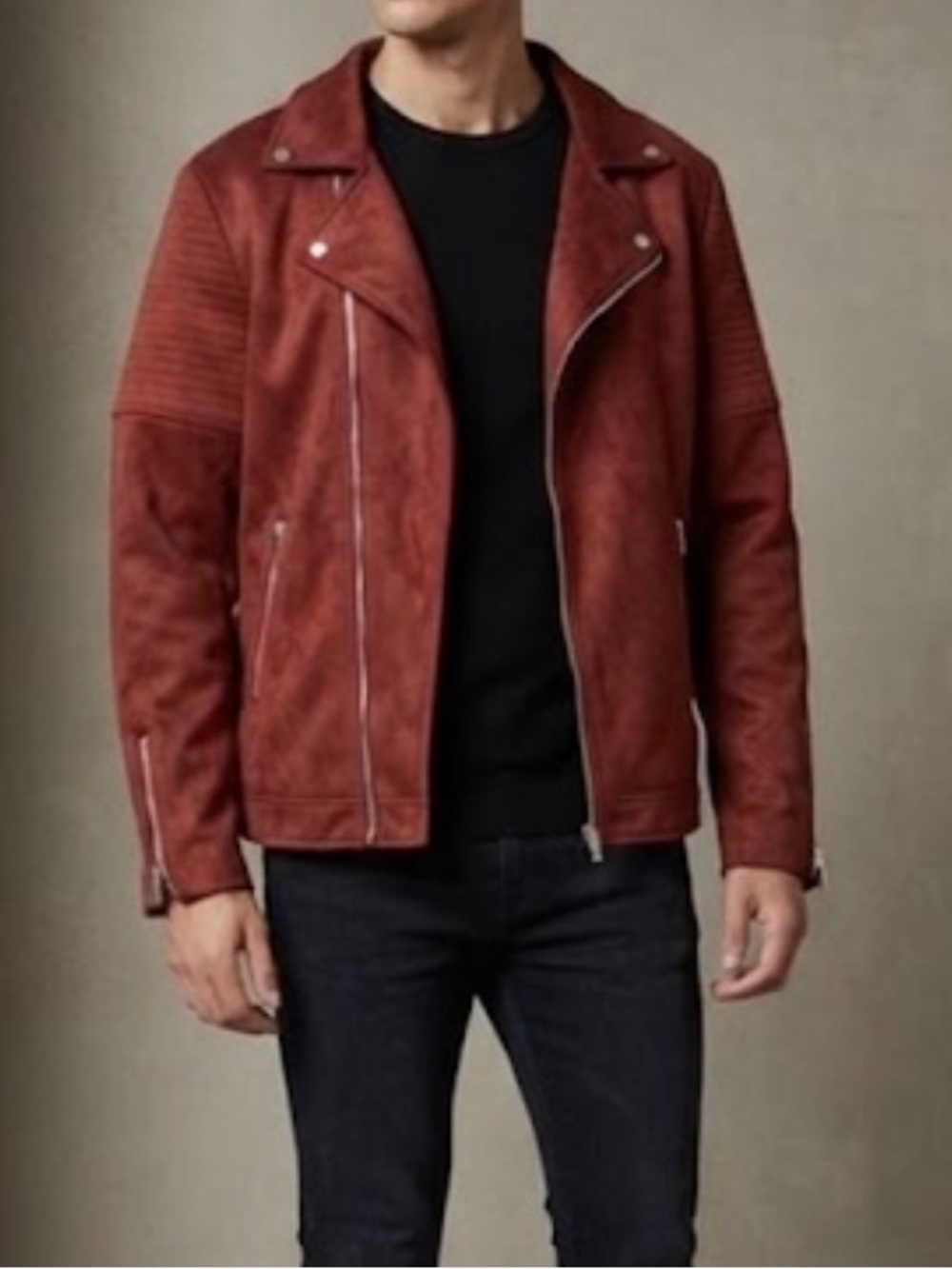 ASOS Tall Burgundy Faux Suede Moto Jacket Medium Long